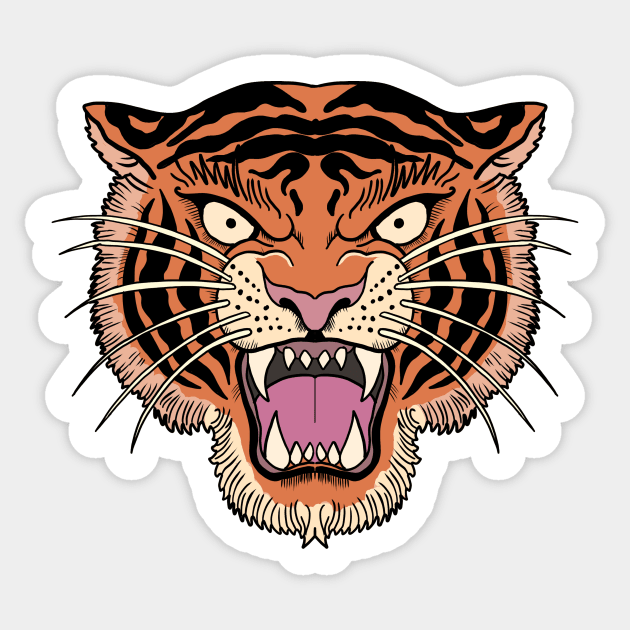 Traditional Tattoo Tiger Head With Open Mouth Sticker by Mesyo